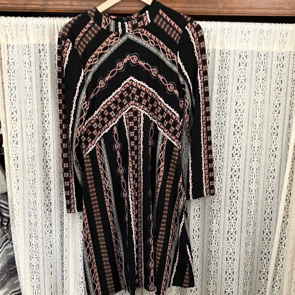 Printed Sheath Dress in Black and Pink